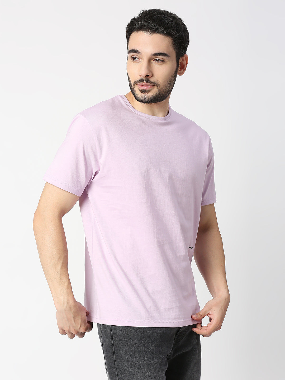 Buy Blamblack Solid Lavender Half Sleeved T-shirt