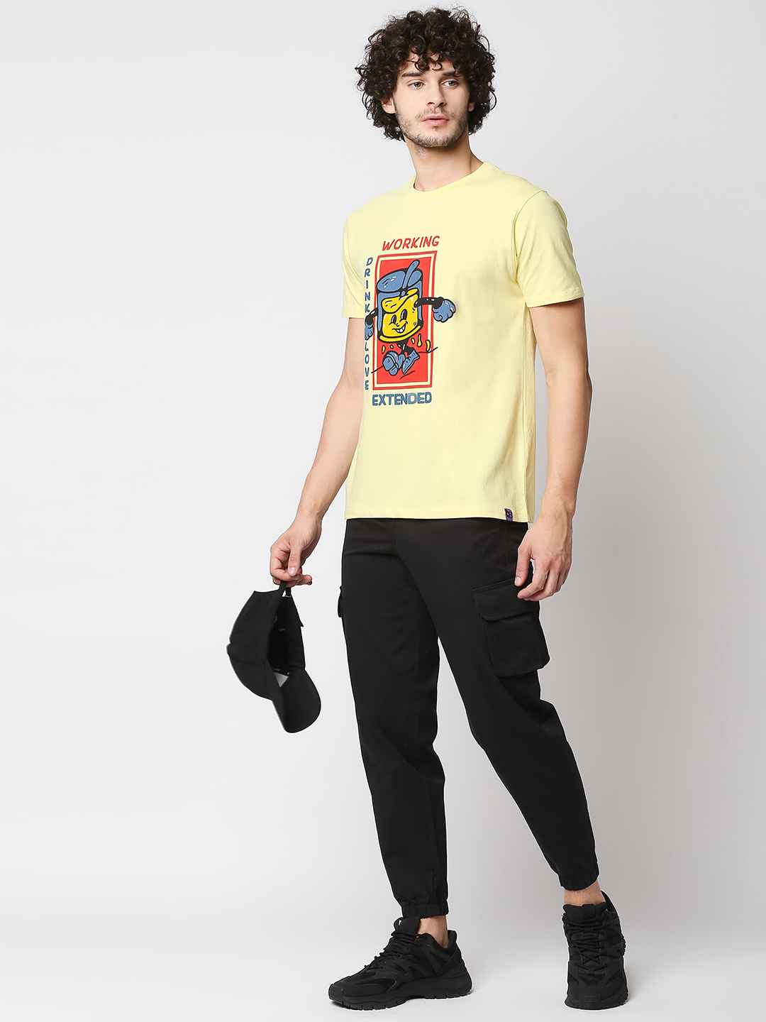Buy Men's Regular Fit Lemon Yellow Chest Print T-shirt