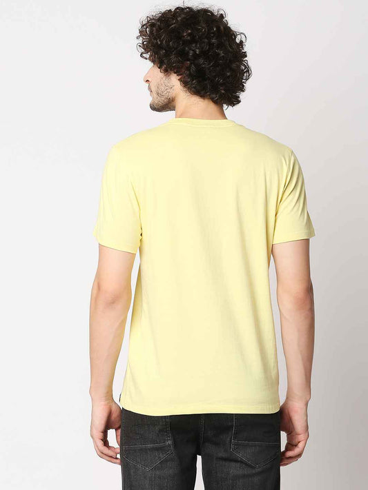 Buy Men Regular Fit Lemon Yellow Chest Print T-shirt