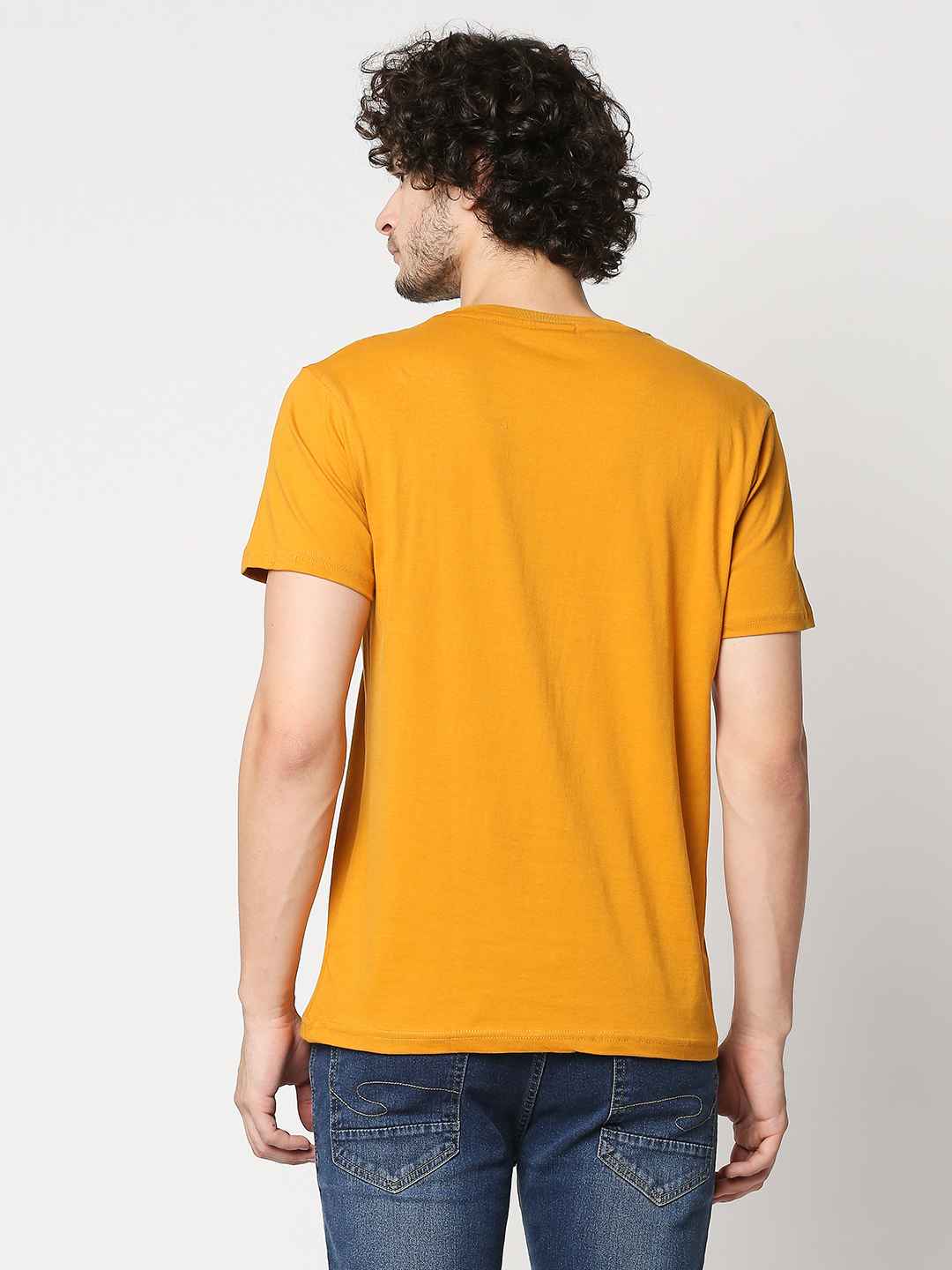 Buy Men Regular Fit Mustard Yellow Chest Print T-shirt