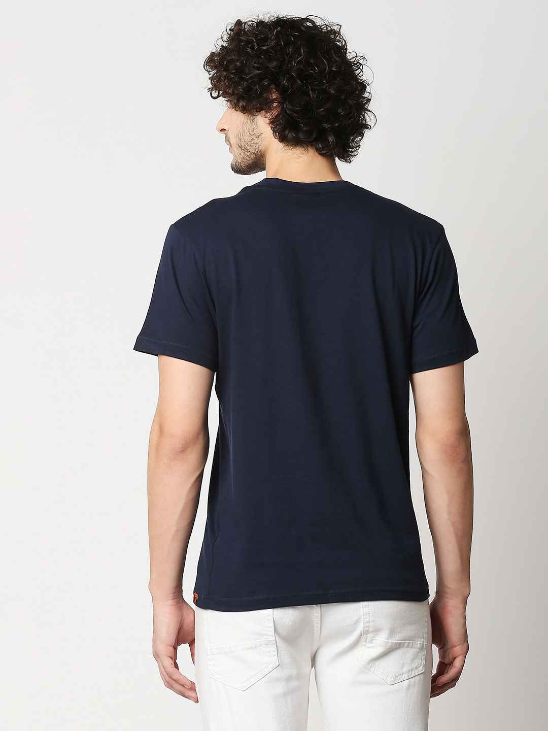 Buy Men Regular Fit Navy Blue Chest Print T-shirt
