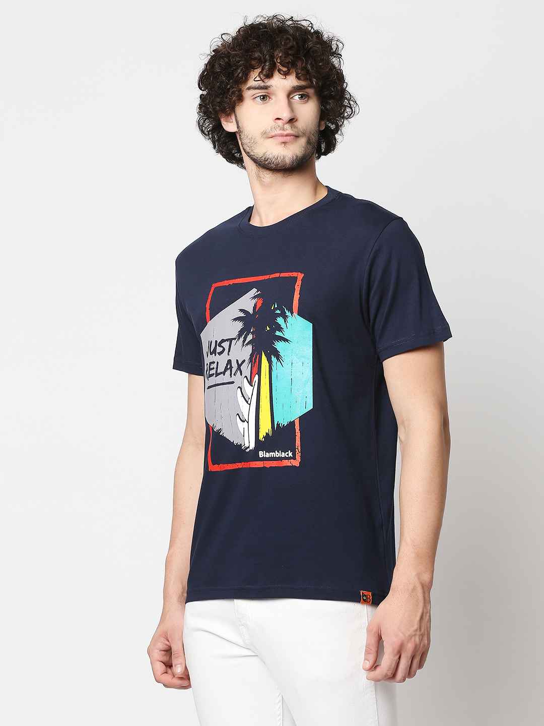 Buy Men Regular Fit Navy Blue Chest Print T-shirt