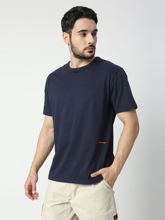 Buy Blamblack Solid Navy Blue Half Sleeved T-shirt
