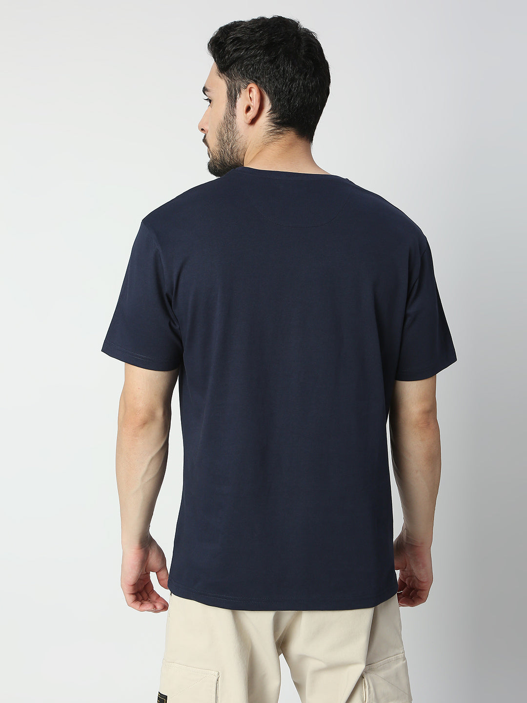 Buy Blamblack Solid Navy Blue Half Sleeved T-shirt