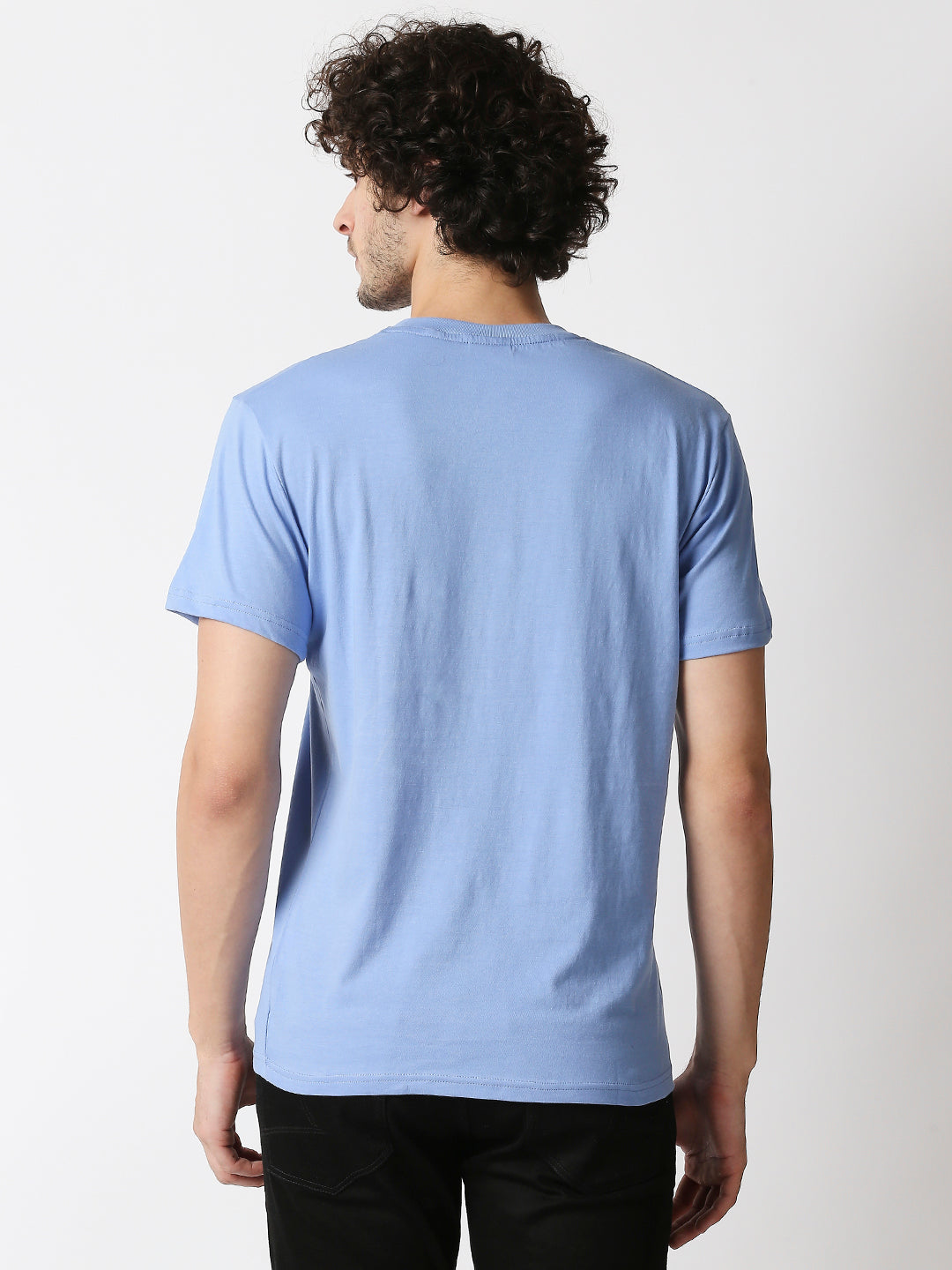 Buy Men's Powder Blue Regular fit chest print T-shirt