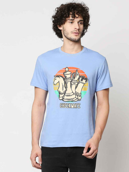 Buy Men Regular Fit Powder Blue Chest Print T-shirt