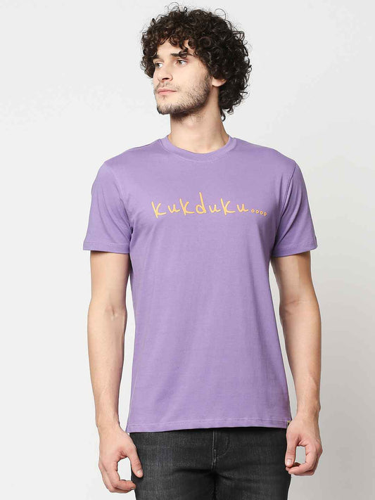 Buy Men Regular Fit Purple Chest & Back Print T-shirt