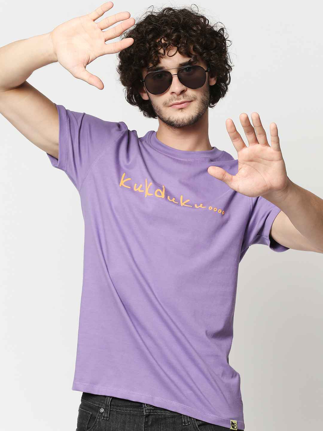 Buy Men Regular Fit Purple Chest & Back Print T-shirt