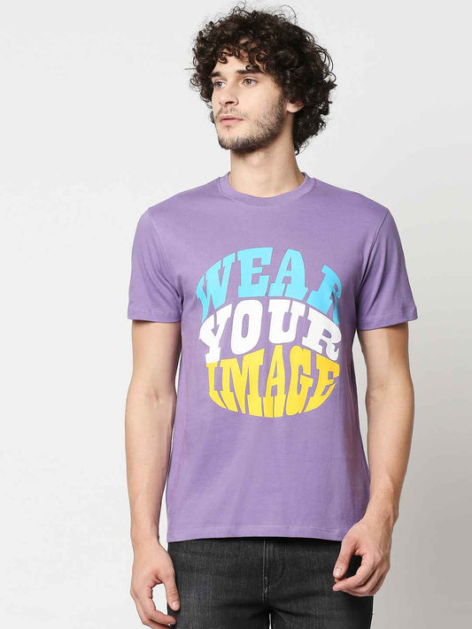 Buy Men Regular Fit Purple Chest Print T-shirt