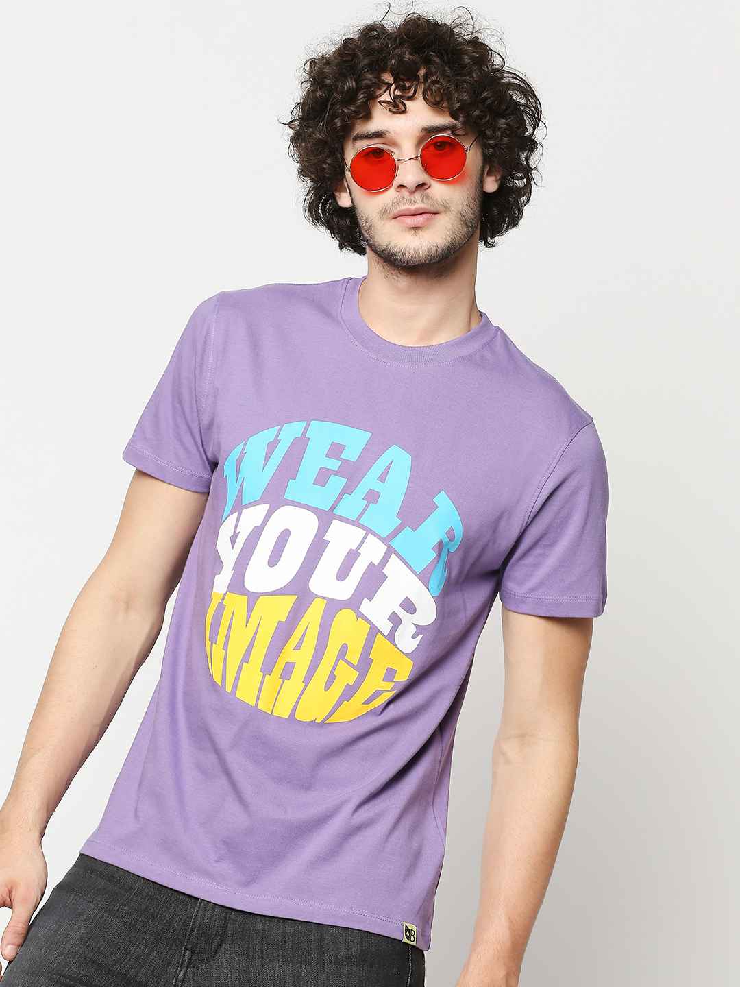 Buy Men Regular Fit Purple Chest Print T-shirt
