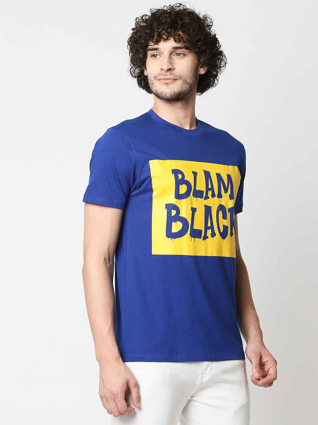 Buy Men Regular Fit Royal Blue Chest Print T-shirt