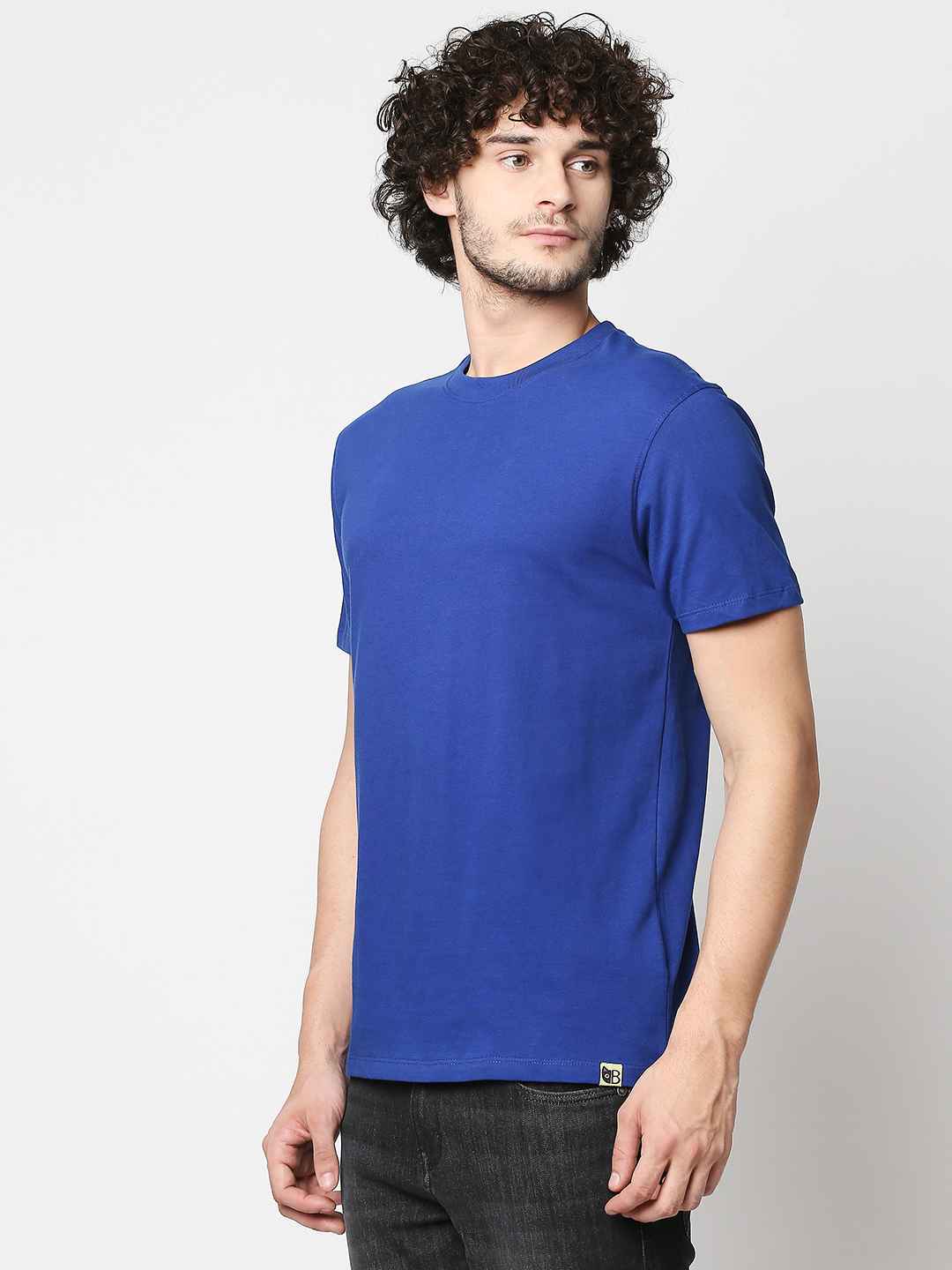 Buy Men Regular Fit Royal Blue Back Print T-shirt