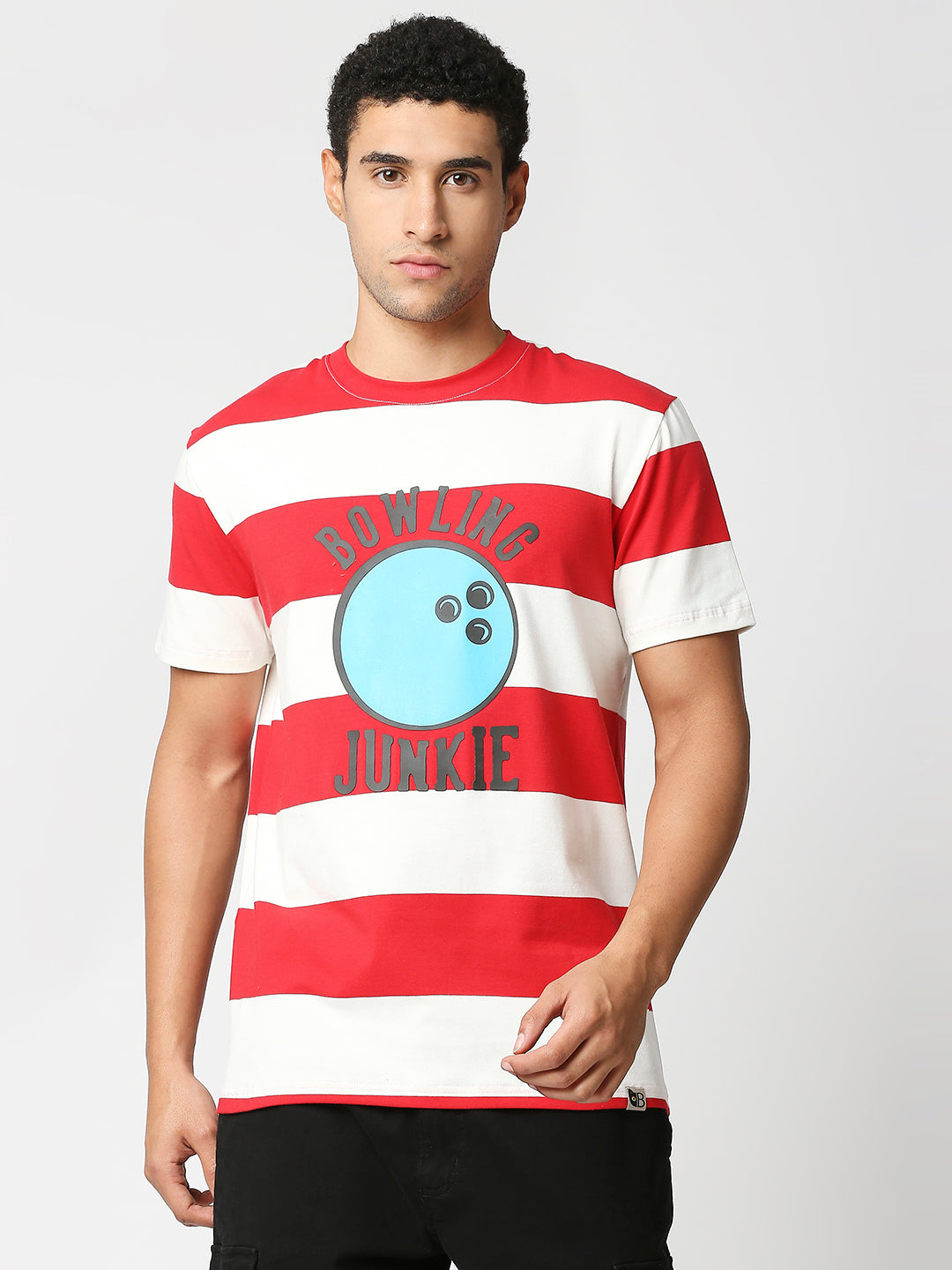 Buy Men's Regular Fit Red and White Stripe Chest Print T-shirt