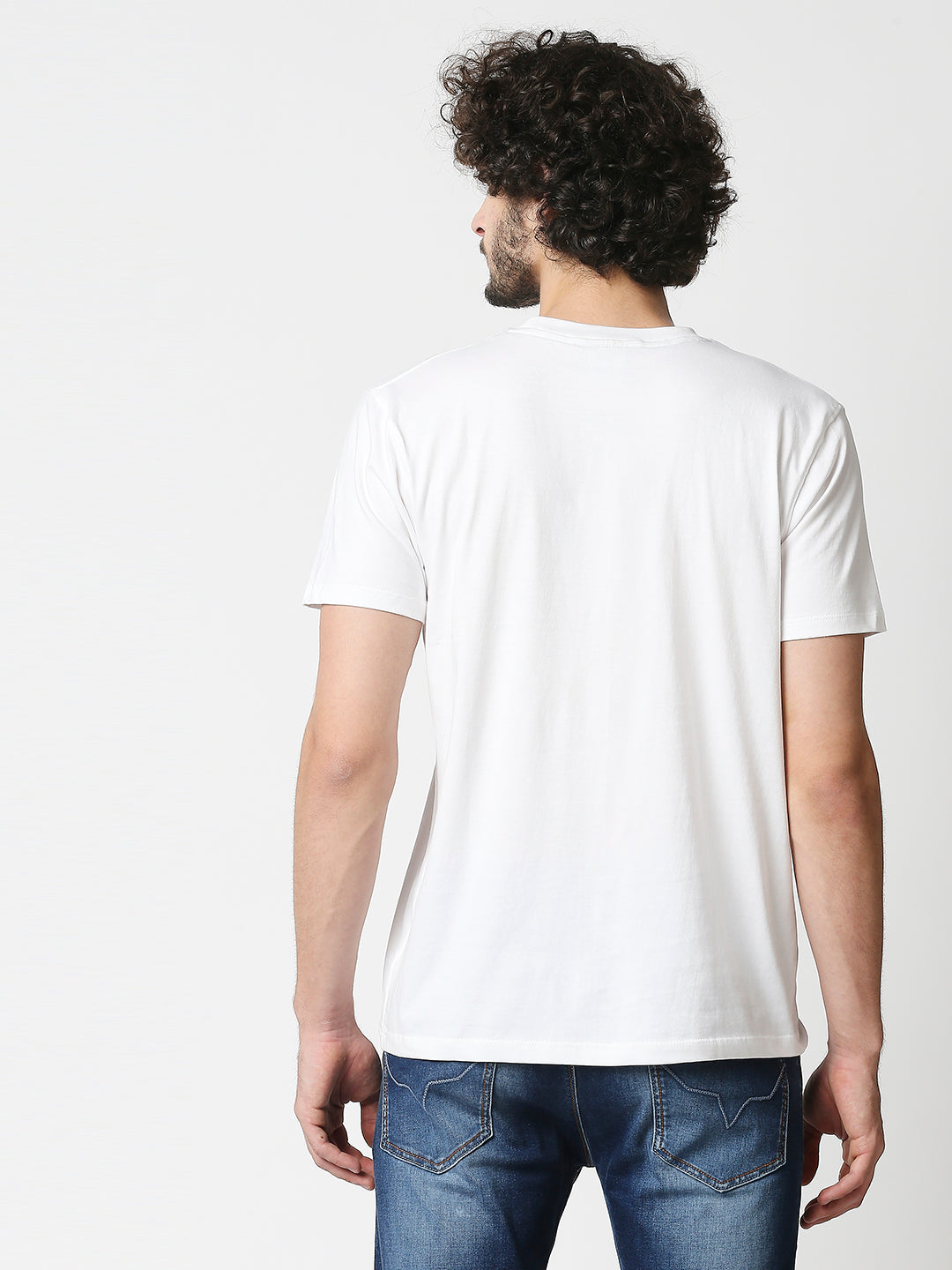 Buy Men's Regular fit White chest print T-shirt.