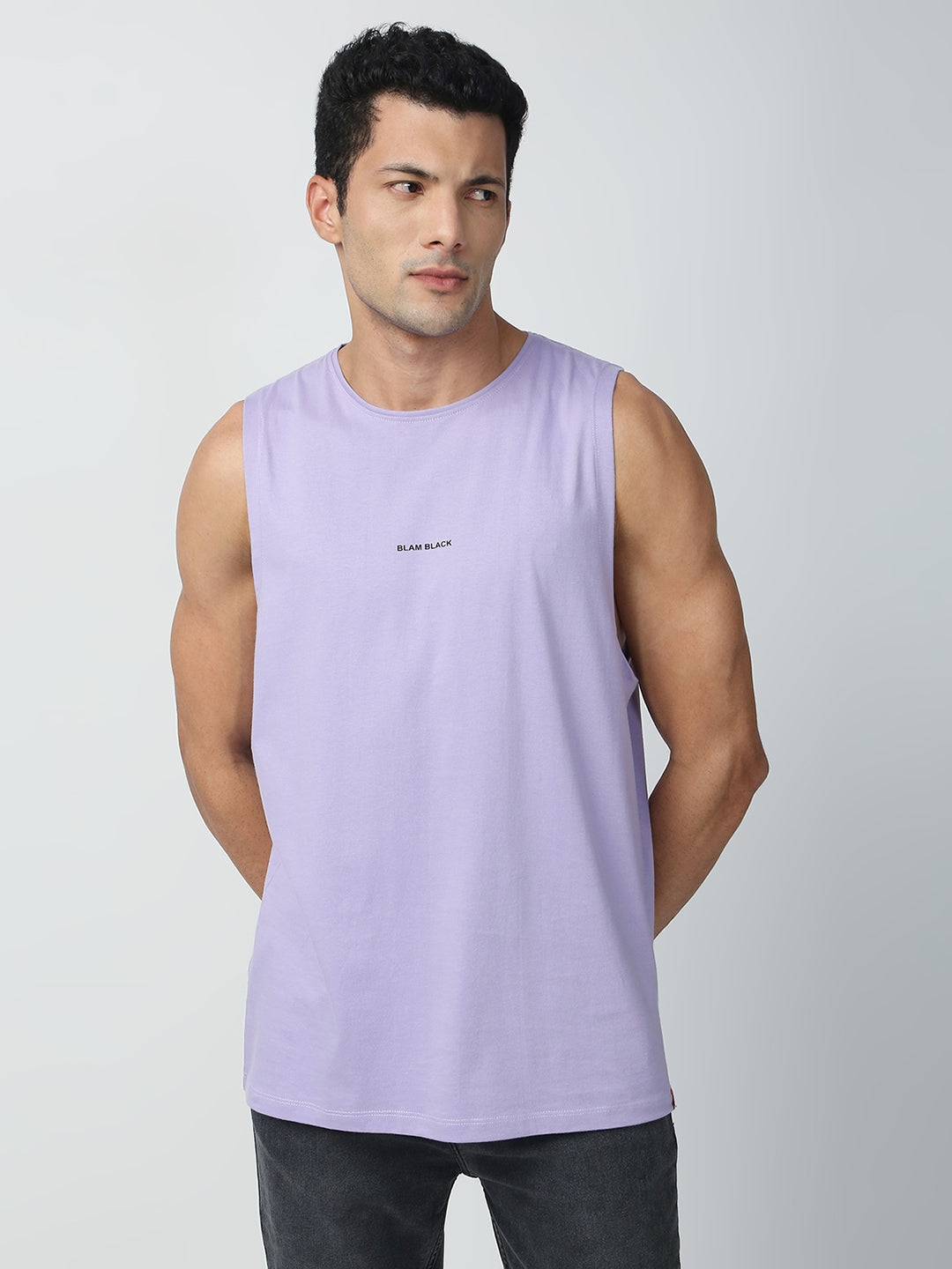 Buy Blamblack Men's Lavender Color GYM Wear Plain Vest
