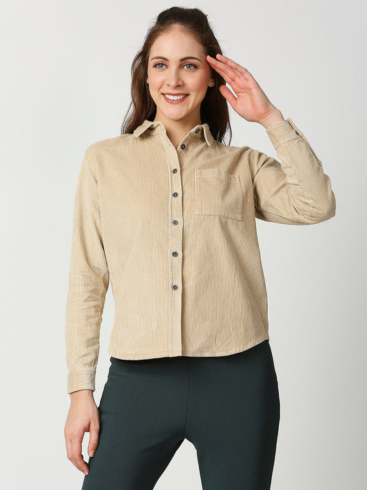 Buy Blamblack Women's Beige Color Baggy Full Sleeves Shirt