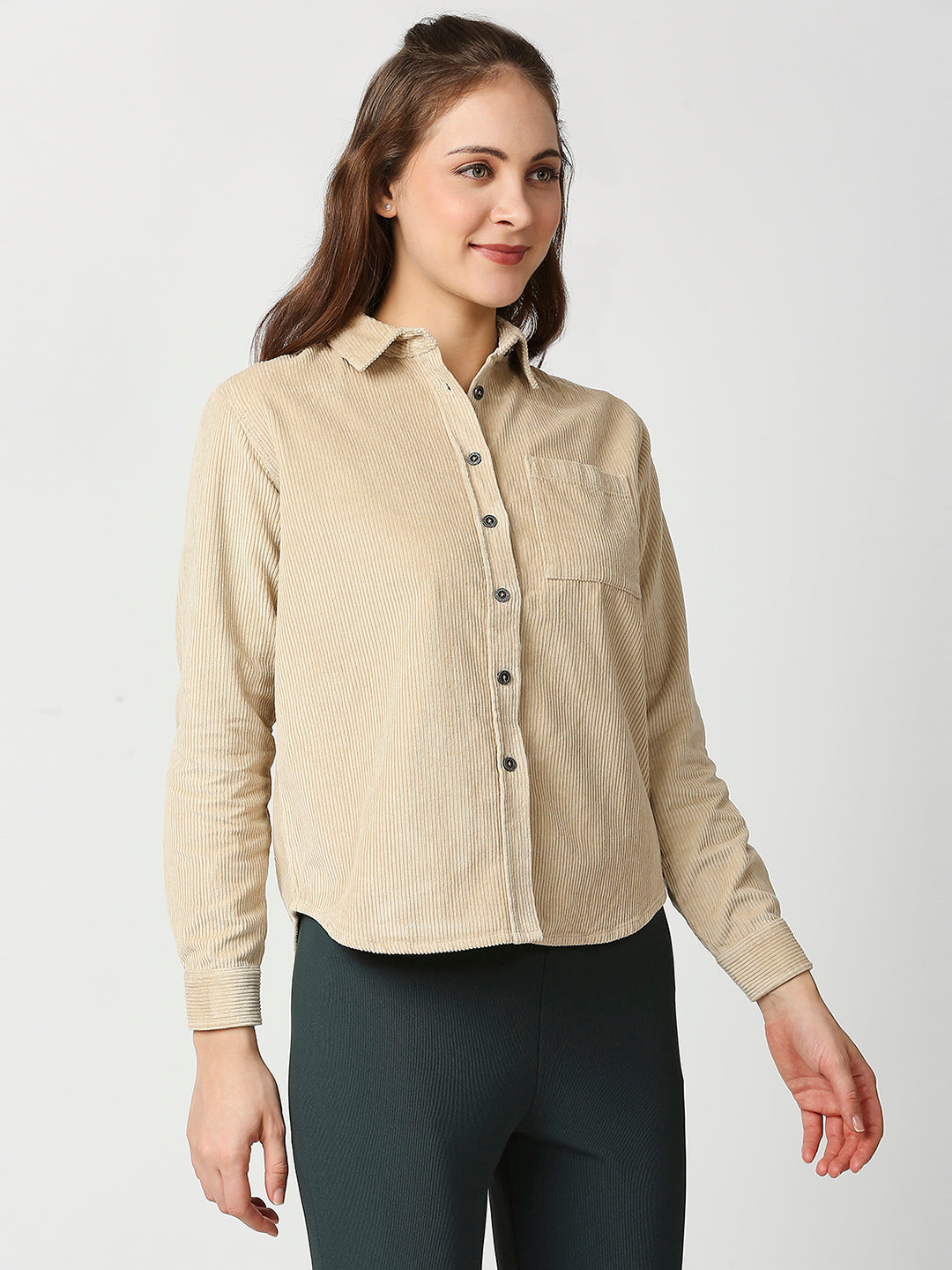 Buy Blamblack Women's Beige Color Baggy Full Sleeves Shirt
