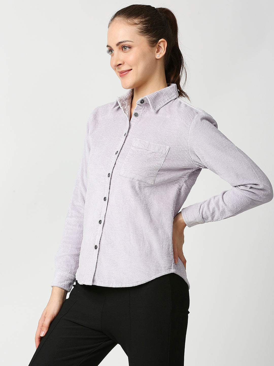 Buy Blamblack Women's Lavender Color Full Sleeves Shirt
