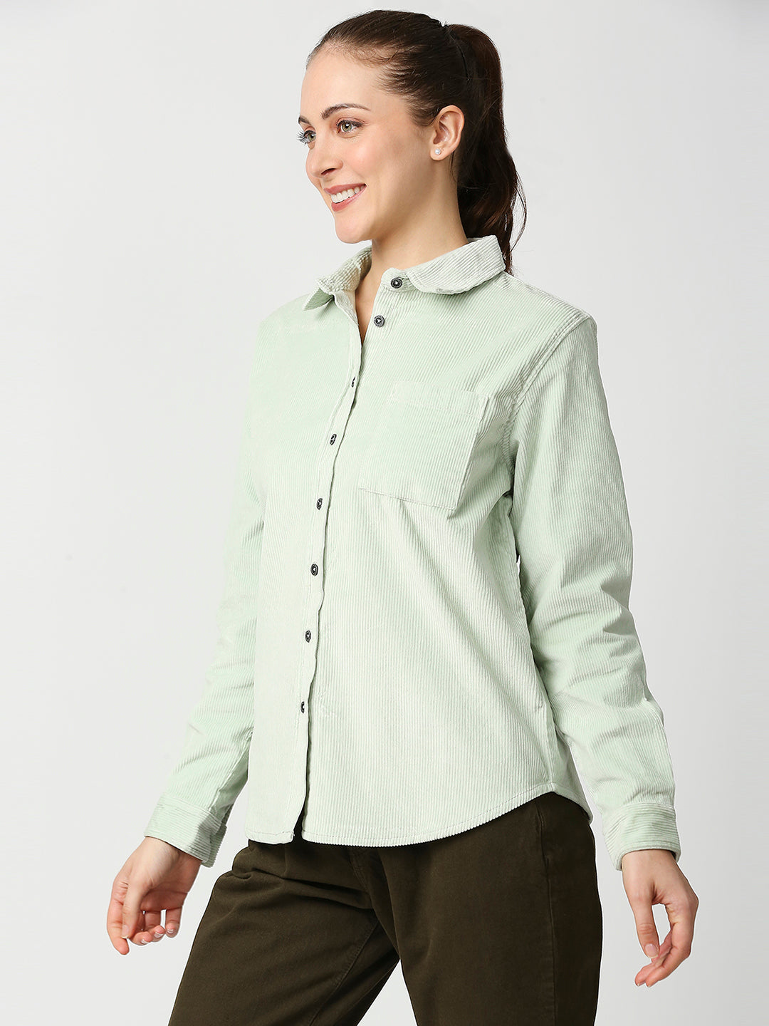 Buy Blamblack Women's Mint Color Full Sleeves Shirt