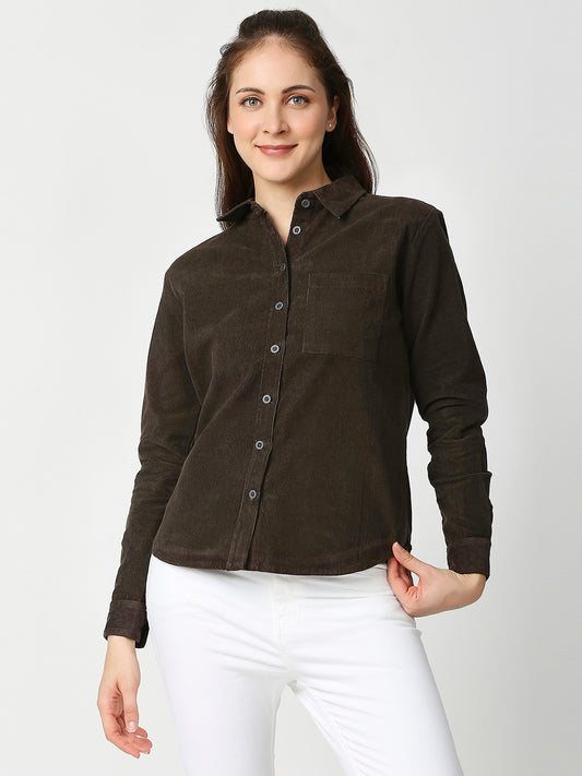 Buy Blamblack Women's Olive Color Full Sleeves Round Neck Shirt