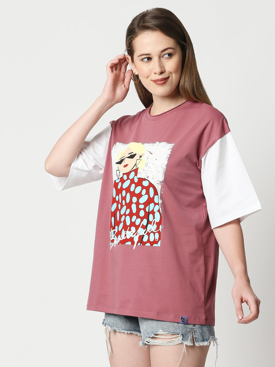 Buy Women's Over Size Fit Front print Baggy T-Shirt Wine