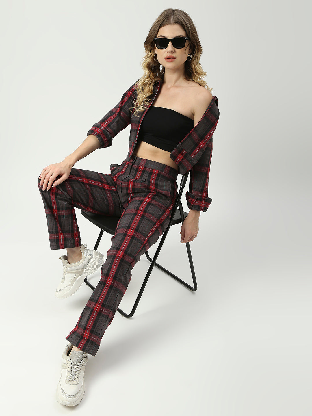 Buy Blamblack Red and Black Checkered Co-ord Set