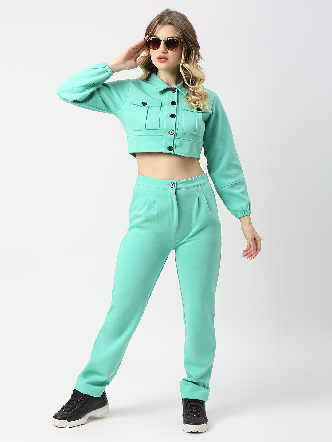 Buy Blamblack Mint Green Cropped Top and Joggers Monochrome Co-ord Set