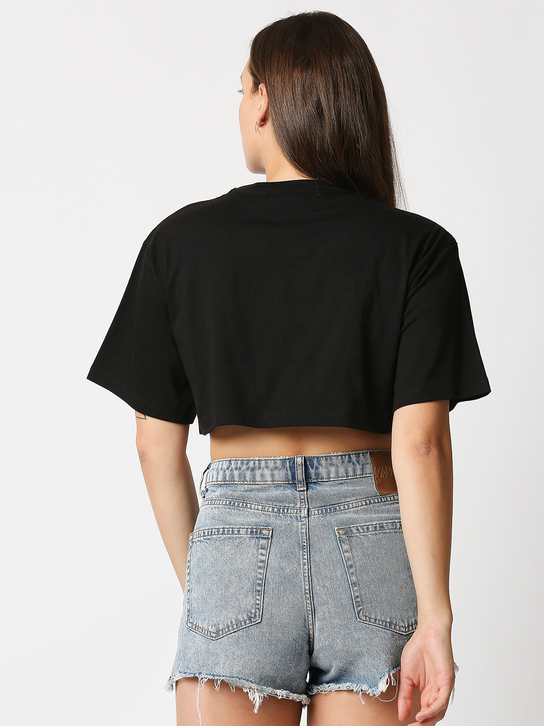 Buy Women's Crop Chest print Black T-shirt.
