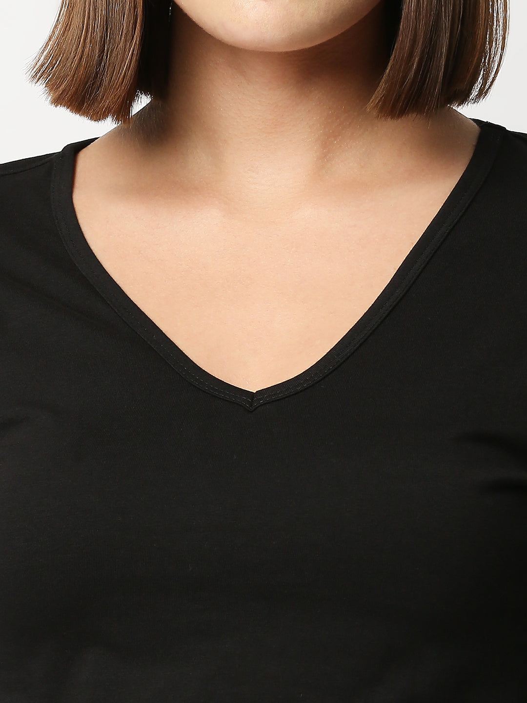 Buy BLAMBLACK Women V Neck Crop Top Black Color Solid Full sleeve