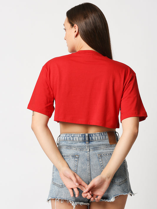 Buy Women's Crop Chest print Cherry Red T-shirt.