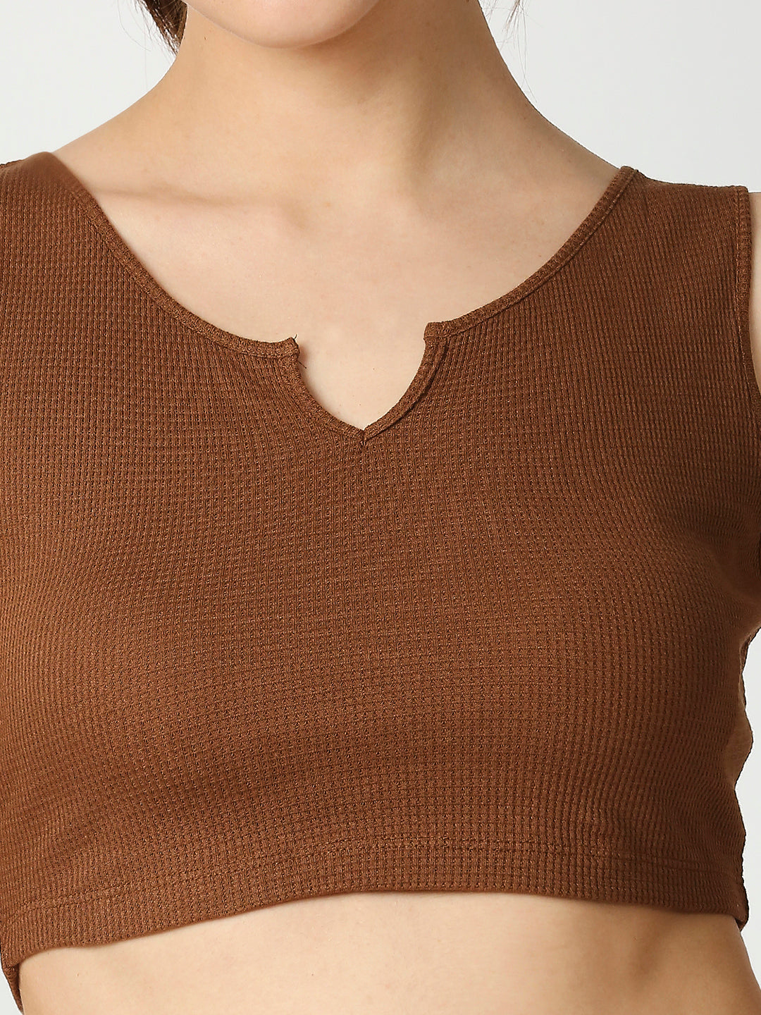 Buy Blamblack Women's Dark Brown Color V-Neck Crop Top
