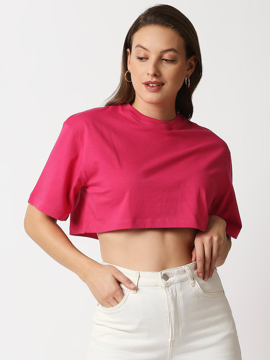 Buy Blamblack Women's Crop Back print Pink/Fusia T-shirt