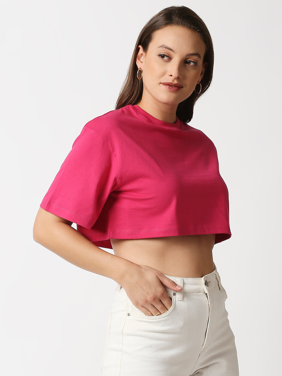 Buy Blamblack Women's Crop Back print Pink/Fusia T-shirt
