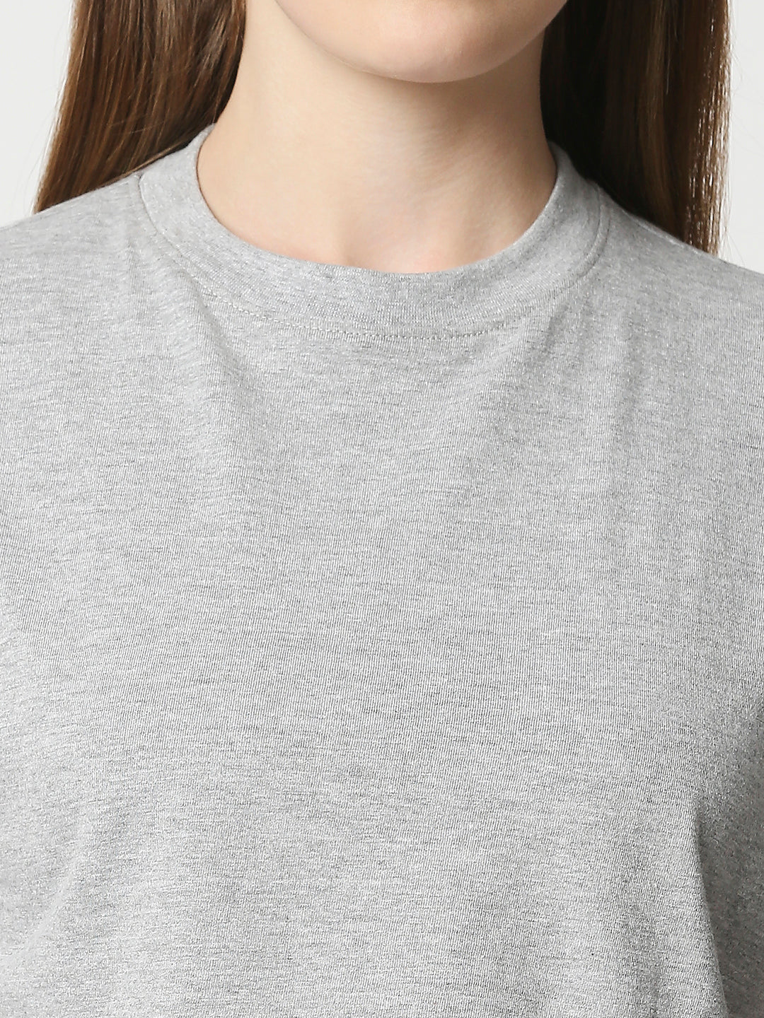 Buy BLAMBLACK Women Round neck T Shirt Grey Melange Color Printed Half sleeves