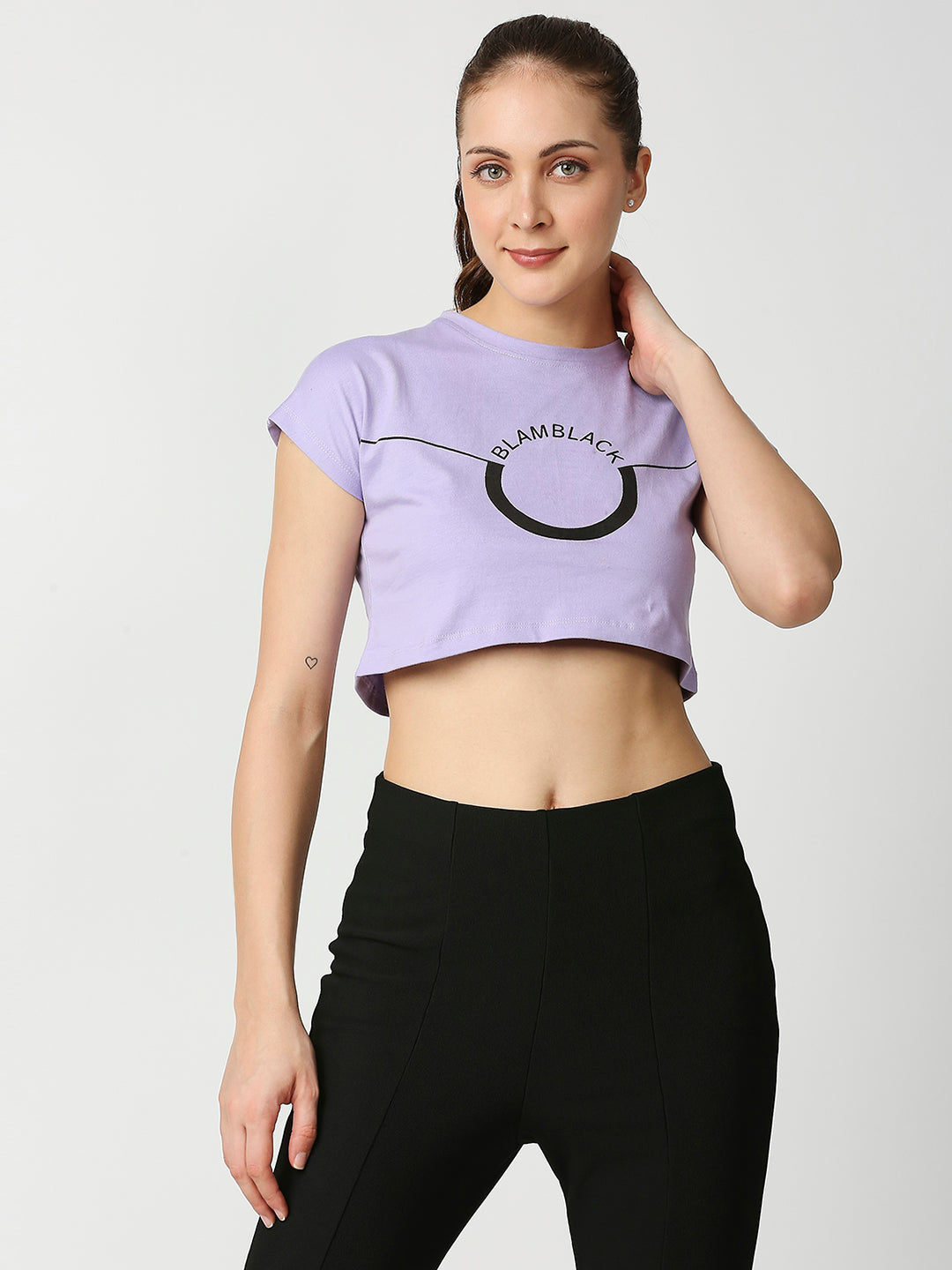 Buy Blamblack Women's Half Sleeves Lavender Color Crop Top