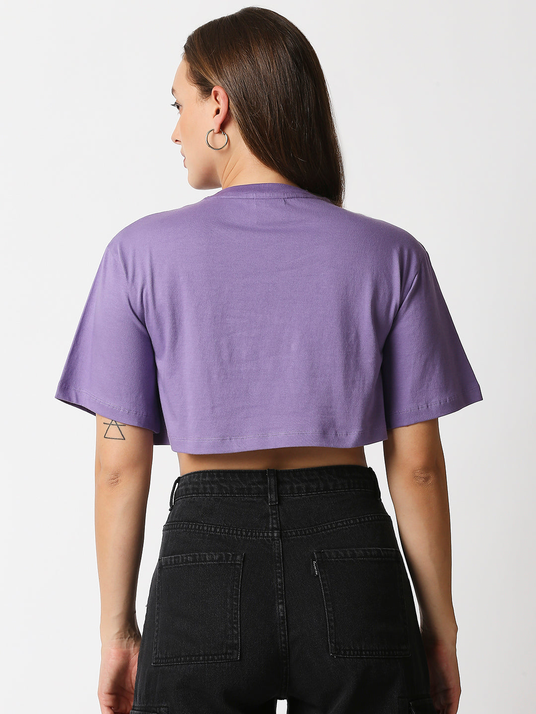 Buy Women's Crop Chest print Purple T-shirt.