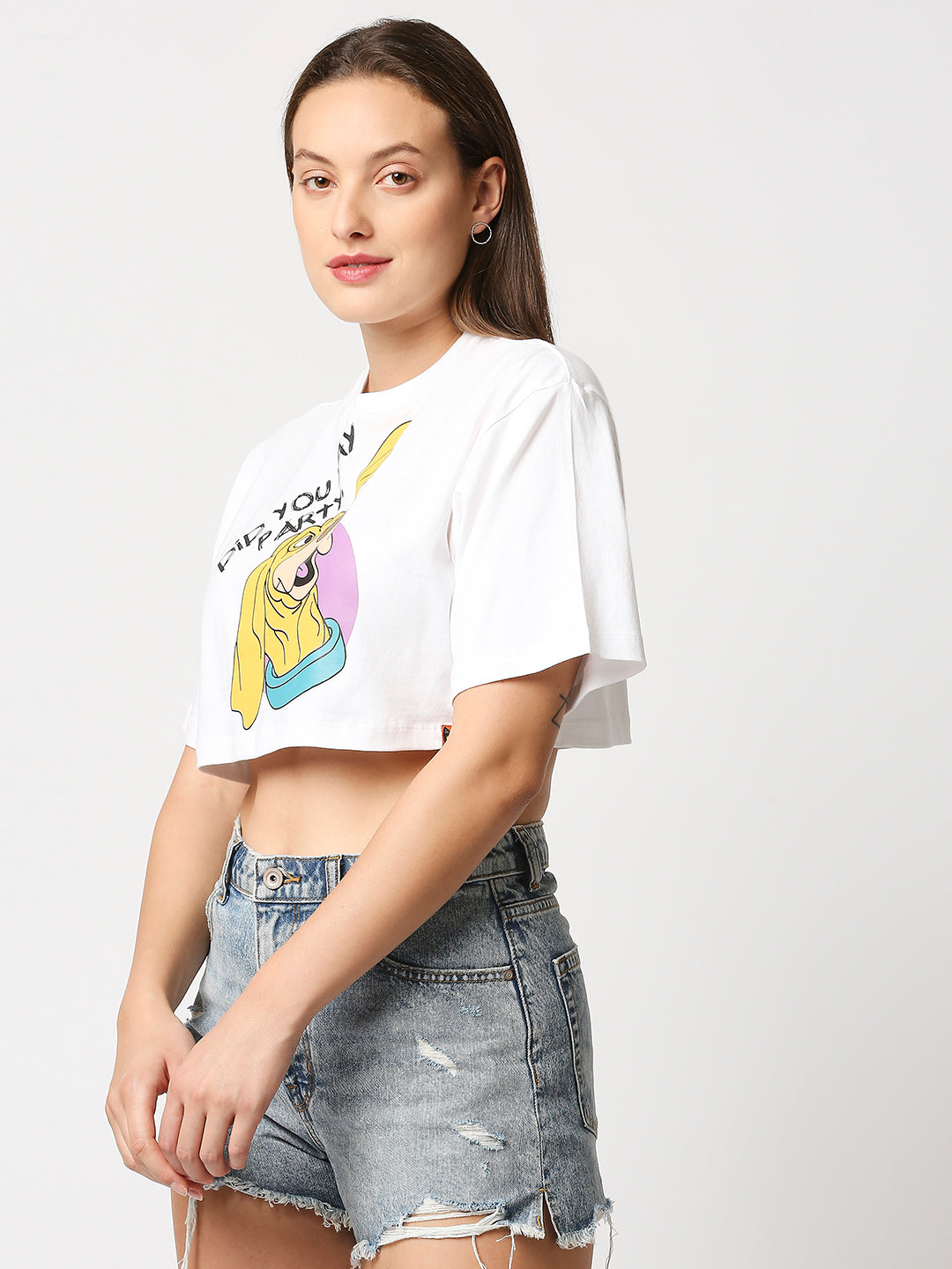 Buy Women's Crop Chest print White T-shirt.