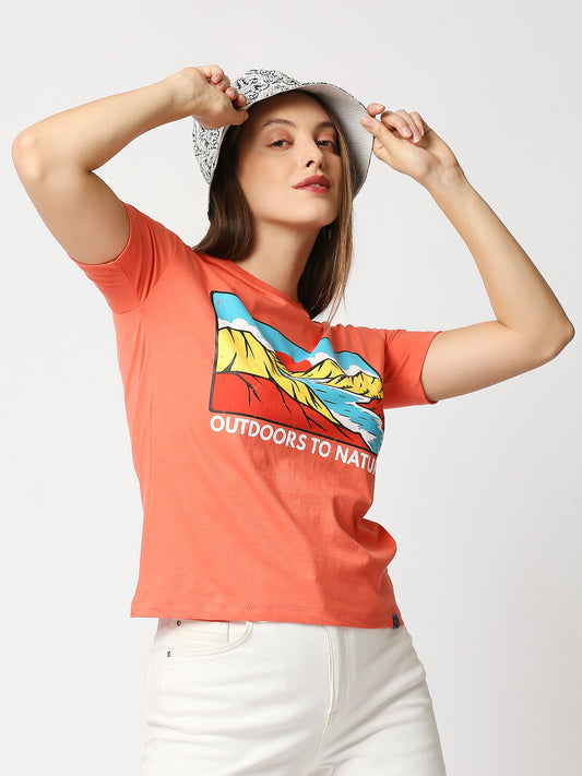 Buy Women's Coral Comfort fit T-shirt with chest Print