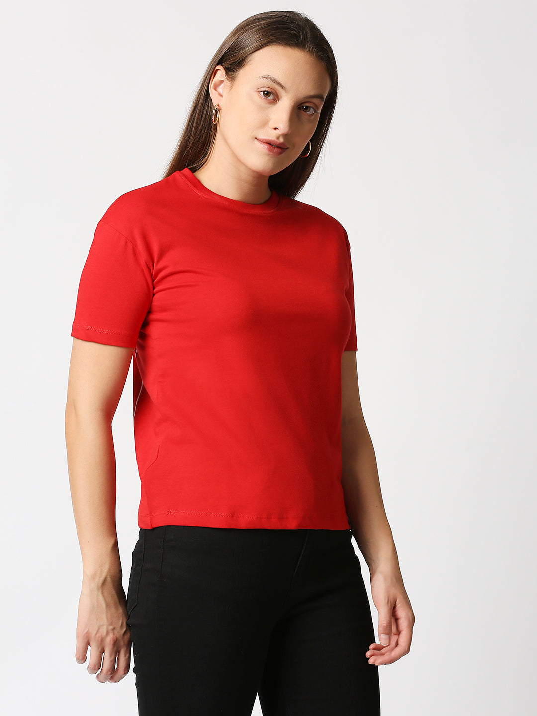 Buy Womenâ€™s Comfort fit Cherry Red Back print T-shirt