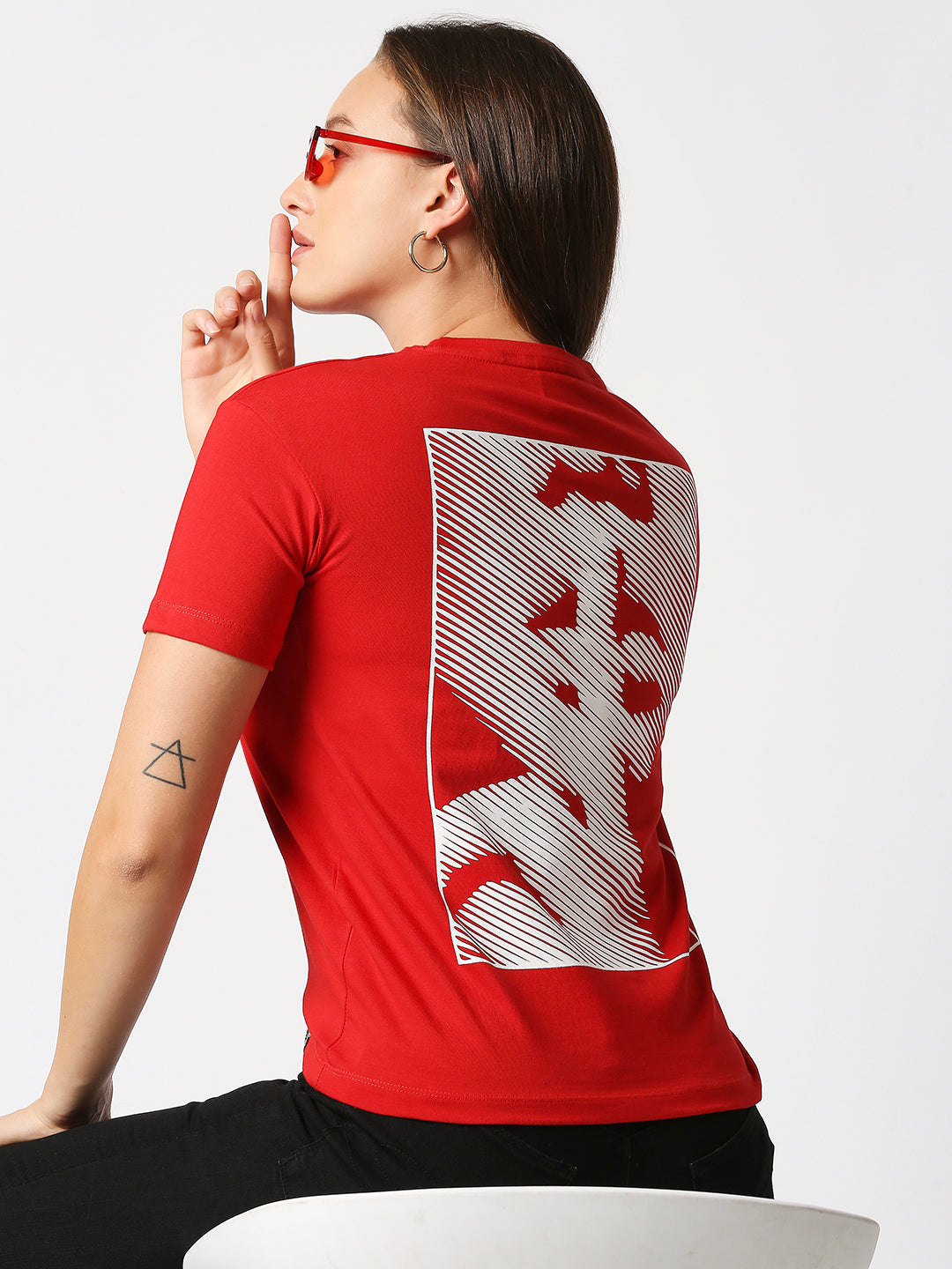 Buy Womenâ€™s Comfort fit Cherry Red Back print T-shirt