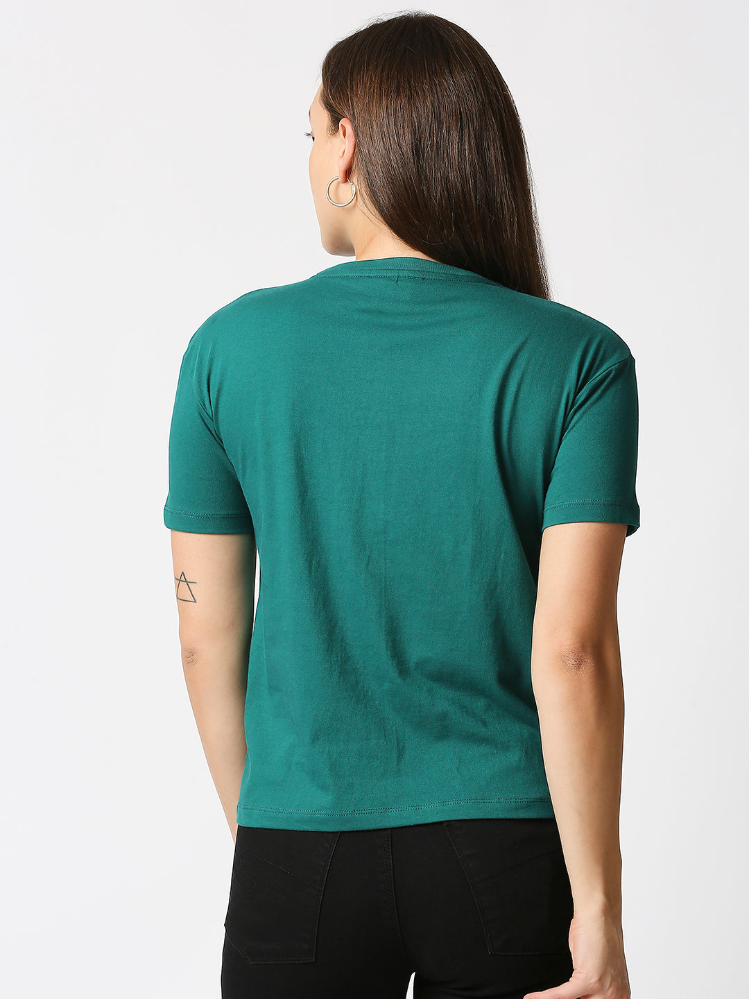 Buy Women's Green Comfort fit T-shirt with chest Print.