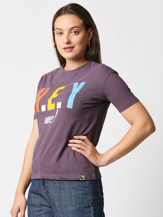 Buy Women's Lavender Comfort fit T-shirt with chest Print