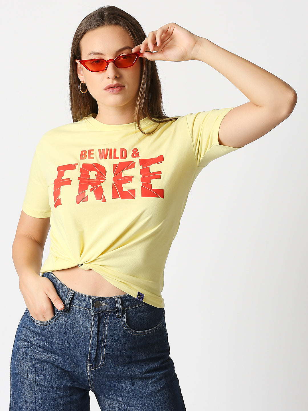 Buy Women's Lemon yellow Comfort fit T-shirt with chest Print