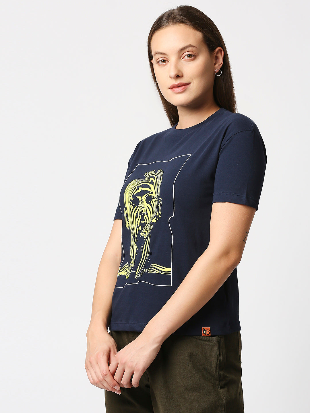 Buy Womenâ€™s Comfort fit Navy Blue Chest print T-shirt