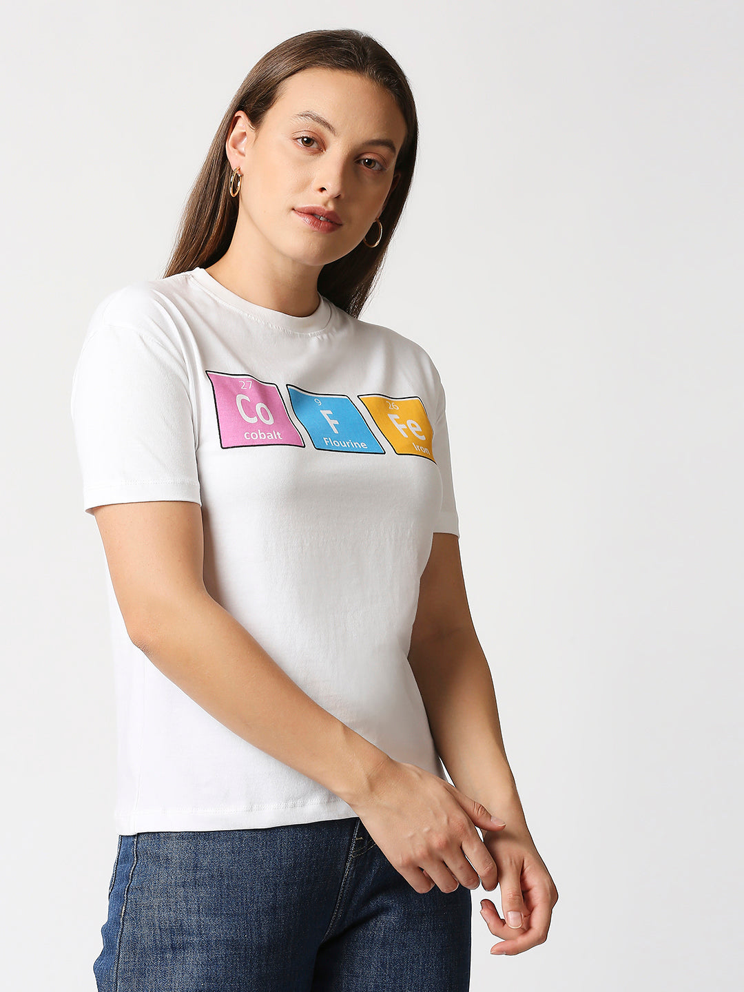 Buy Womenâ€™s Comfort fit White Chest print T-shirt