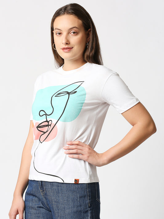 Buy Womenâ€™s Comfort fit White Chest print T-shirt