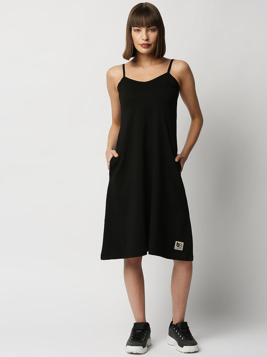 Buy BLAMBLACK Women Round neck Dresses Black Color Solid Sleeveless