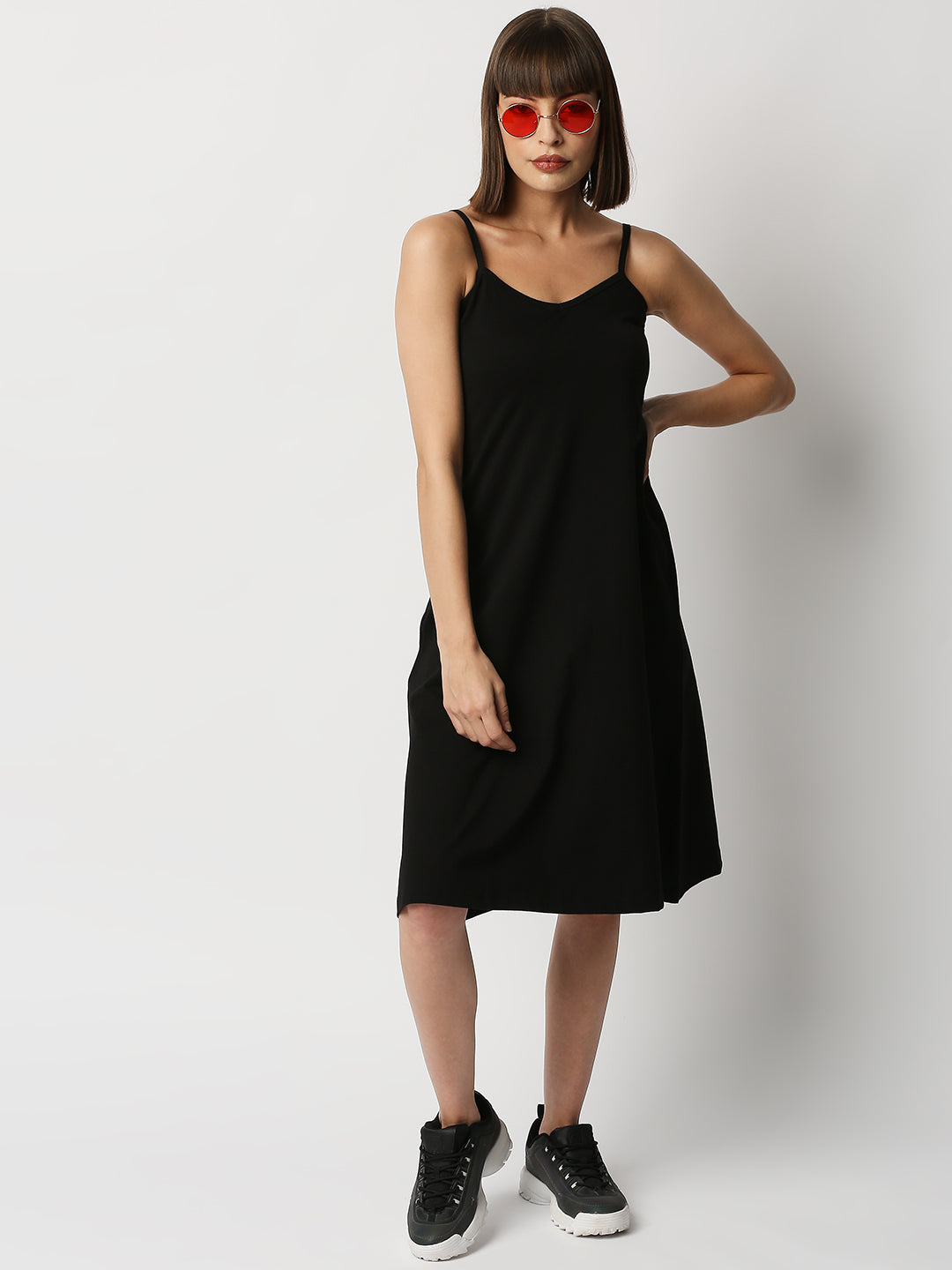 Buy BLAMBLACK Women Round neck Dresses Black Color Solid Sleeveless