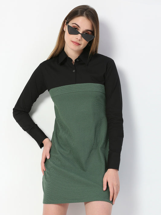 Buy Blamblack Women's Green & Black Colour Knee Length Dress