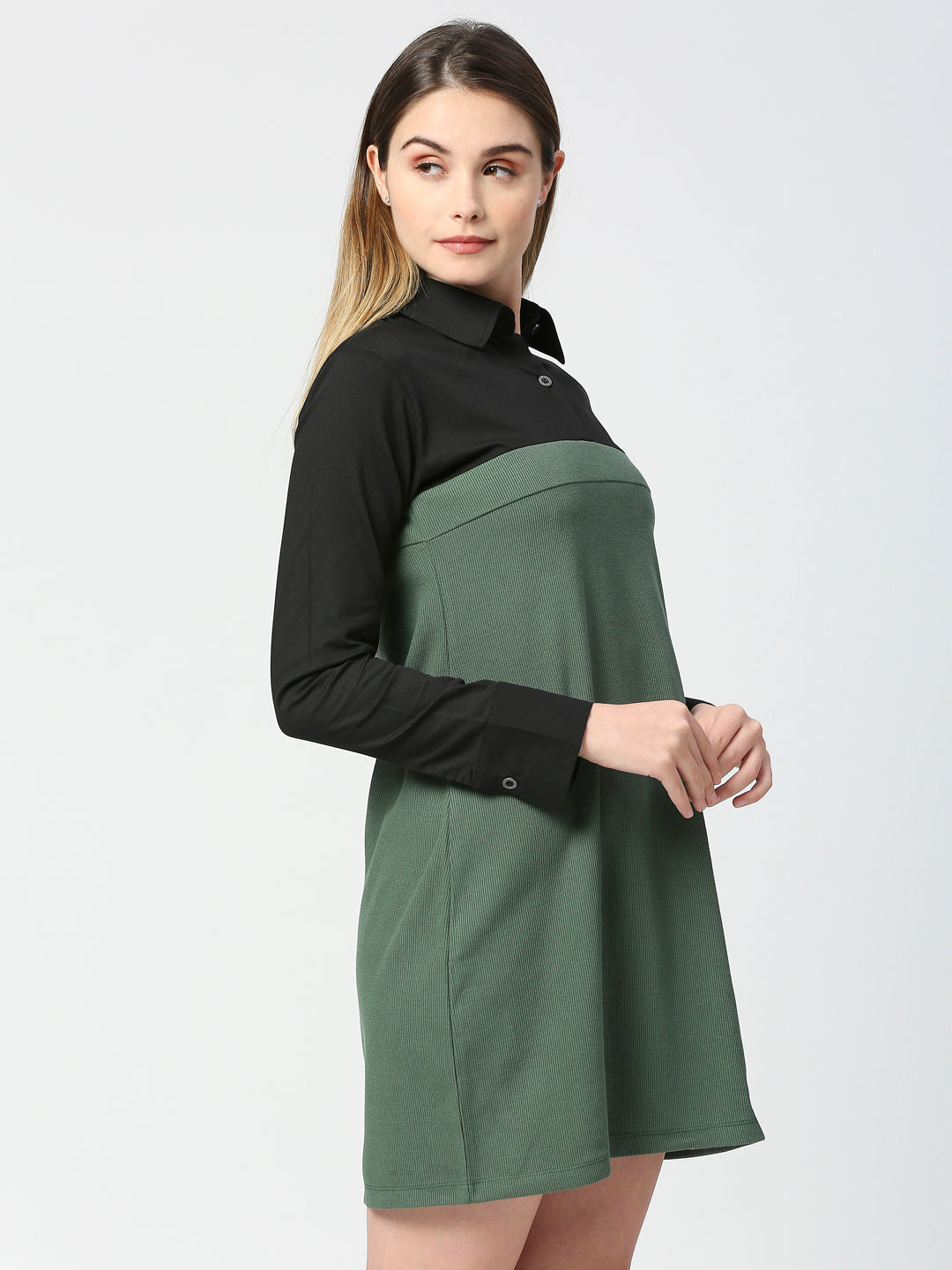 Buy Blamblack Women's Green & Black Colour Knee Length Dress